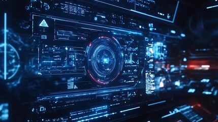 Obraz premium Futuristic Control Room: A Digital Interface in a Sci-Fi Setting