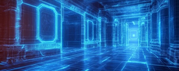 Obraz premium 3D wireframe with glowing blue highlights, Generative AI