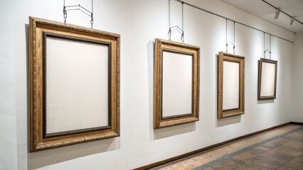 Empty Ornate Frames Gallery Wall Four Gold Frames, Hanging Installation, Minimalist Art Concept, Interior Design Gallery Wall, Minimalist Art