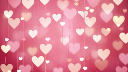 A colorful pattern of overlapping hearts in shades of red, pink, and white, creating a lively and romantic design.