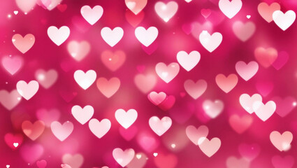 A colorful pattern of overlapping hearts in shades of red, pink, and white, creating a lively and romantic design.