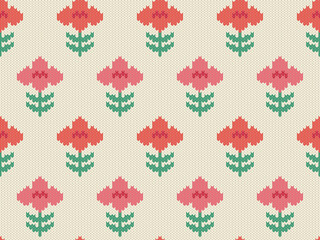 Knitted Floral Seamless Pattern All Over Print Vector Illustration