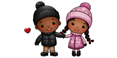black winter valentine day couple enjoying snowy moments clipart