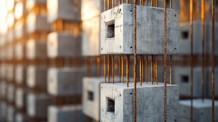 Abstract Composition of Concrete Blocks and Steel Reinforcement