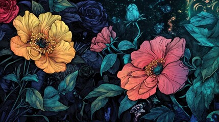 Enchanted Garden: A Symphony of Vibrant Blooms and Celestial Hues