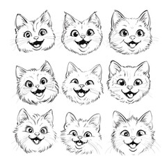Fototapeta premium Adorable Cat Head Sketches Collection