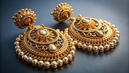 Elegant Gold Earrings: Aerial View, Soft Gray Background - Luxury Jewelry Photography