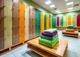 Elegant Gym Locker Room with Luxurious Towels - Stock Photo
