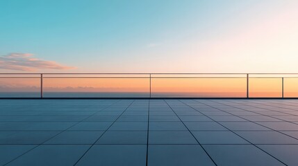 Empty Rooftop of New Building with Simple Railing and Sunset View