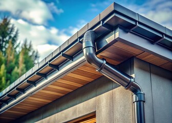 Naklejka premium Minimalist Close-up of a Modern Rain Gutter System on a Frame House