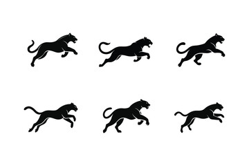Jaguar (Panthera onca) mammal animal, labeled silhouette vector art illustration.