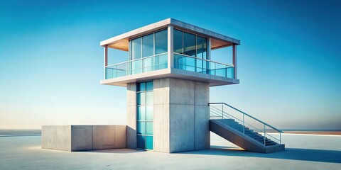 Modern Concrete & Glass Watchtower - Minimalist Architectural Design Stock Photo