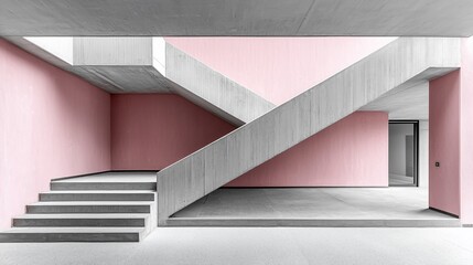 Obraz premium Modern concrete staircase in pink hallway.