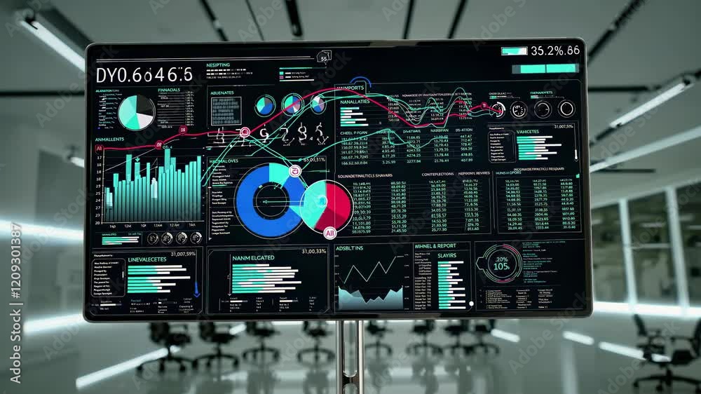 Aufkleber Advanced data analytics display monitoring financial market trends in a modern office environment