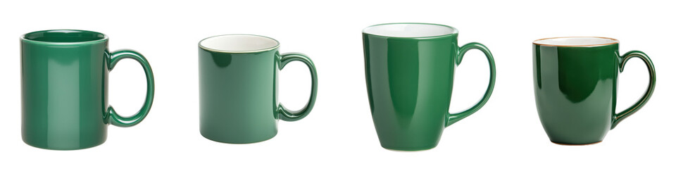 Set of Vibrant Green Ceramic Coffee or Tea Mugs Placed on a Minimalistic White Background  Tableware Kitchenware and Household Objects for Branding Advertising and Product Mockups