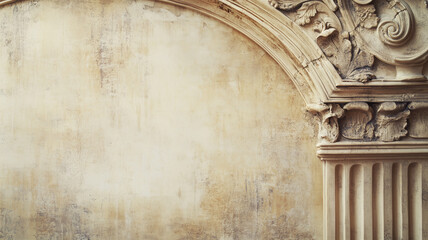 Naklejka premium Antique background. Old ancient Roman wallpaper with column. Old plaster concept background. Digital illustration photo style. AI artwork.