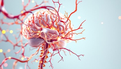 Human Brain Anatomy: Detailed 3D Illustration of Neural Pathways and Blood Vessels