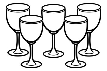 Abstract Wine Glasses Line Drawing Set