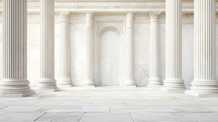 Antique background. Old ancient Roman wallpaper with column. Old plaster concept background. Digital illustration photo style. AI artwork.