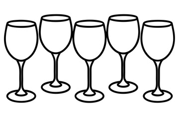 Abstract Wine Glasses Line Drawing Set