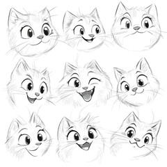 Obraz premium Adorable Cat Head Sketches Collection