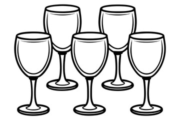 Abstract Wine Glasses Line Drawing Set