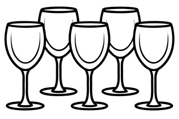 Abstract Wine Glasses Line Drawing Set