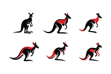 Kangaroo (Macropus rufus) mammal animal, labeled silhouette vector art illustration.