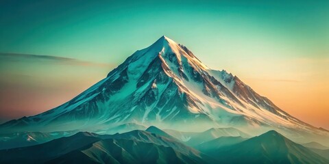 Majestic Snow-Capped Peak at Sunrise, a Serene Mountain Landscape with Misty Valleys