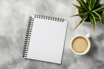 A4 magazine mockup top view, book or catalog on gray table. Blank page or notepad on solid background. Blank page or notepad for mockups or simulations., Generative AI