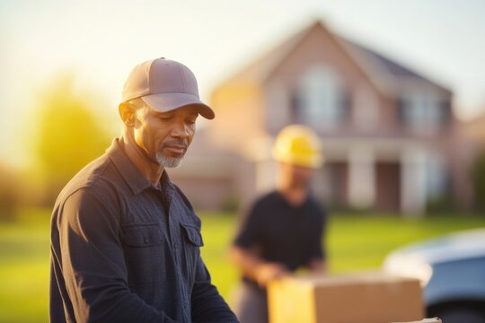 Movers collaborate to load furniture for a successful relocation on a sunny day in the neighborhood