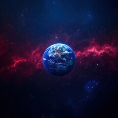 Fototapeta premium Earth's Celestial Dance: A Cosmic Ballet of Blue and Red