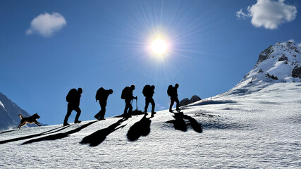 winter mountaineering adventure trekking team