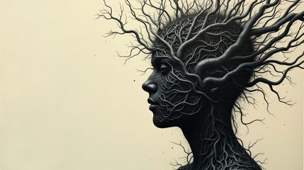  A tangled web of dark vines growing around a person&rsquo;s chest, tightening with every breath, symbolizing the physical and emotional constriction of anxiety.