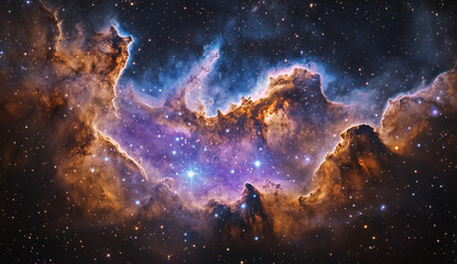 Fototapeta premium A fantasy space background featuring an amazing nebula cloud, purple and blue colors with stars.
