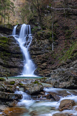 Long Exposure of Jenbach Waterfall in Jenbachtal in Bavaria, Germany, Europe