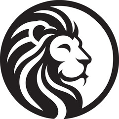 Simple lion logo on black and white background