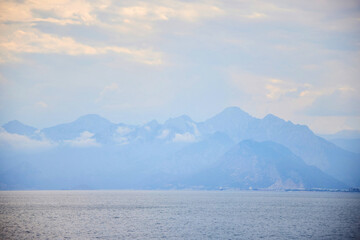 Anatolian mountains, view from the sea. Antalya, Turkey.