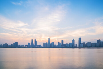 Fototapeta premium The urban skyline and Ganjiang River scenery of Nanchang City, Jiangxi Province, China on April 1, 2024
