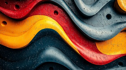 Obraz premium Abstract wavy textured background in red, yellow, and grey.