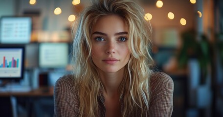 Hispanic Female Data Scientist Presenting Risk Management Reports on Digital Screen in Modern Office with Diverse Employees Working