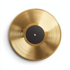 Elegant Golden Geometric Vinyl Record - 7-Inch Luxury Music Disc with Glossy Finish on White Background, Photorealistic Design
