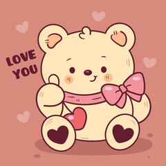 teddy bear holding heart valentines day card kawaii animal