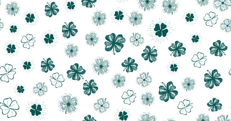 St. Patricks Day, clover pattern on white. Hand drawn illustrations	
