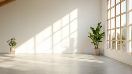 A spacious loft room with a minimalist design featuring natural light, sleek furniture, and open-concept living.