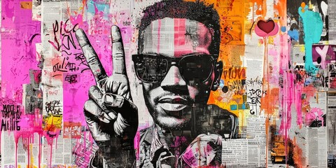 Fototapeta premium Symbolic rebellion captured through graffiti and mixed media.