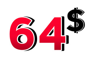  64$ dollars sign symbol price tag on transparent background red color for shop retail business concept
