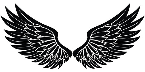 Obraz premium wings collection set black and white hand drawn illustration