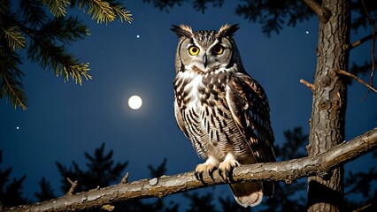 Obraz premium Majestic Owl at Night Under the Moon