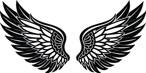 Obraz premium wings collection set black and white hand drawn illustration